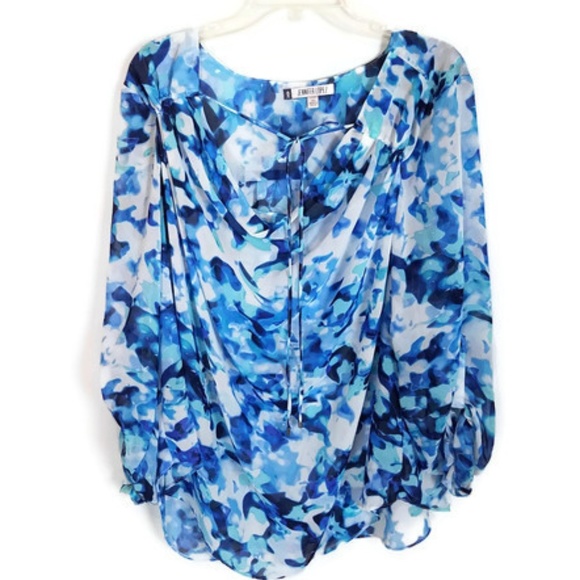 Jennifer Lopez Tops - Jennifer Lopez Blue&White Sheer Blouse Plus Size